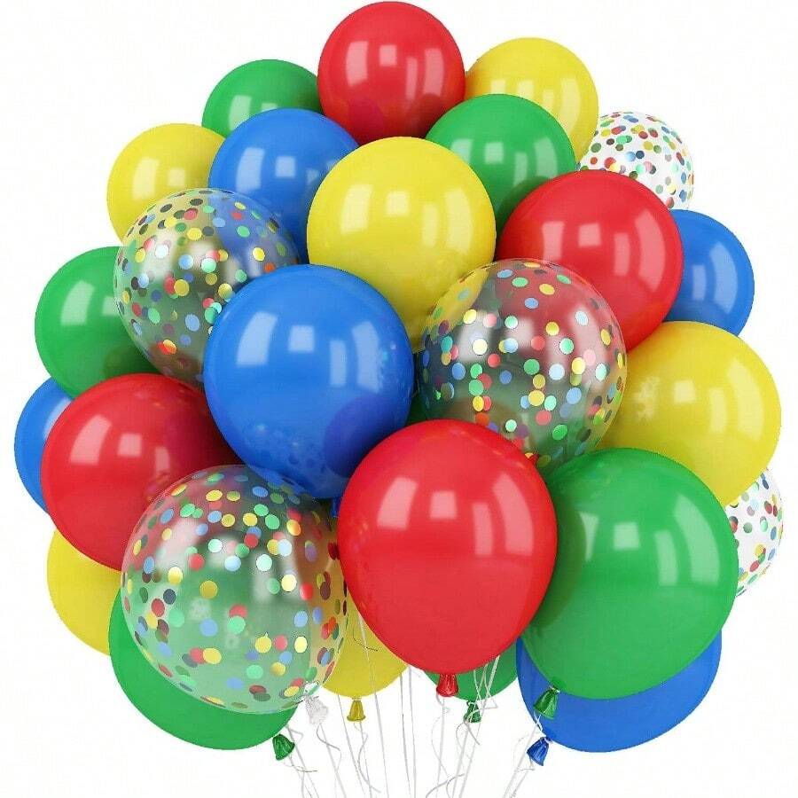 Red Blue Yellow Green Balloon Set, 12 Inch Circus Party Balloon Red Blue Green Yellow Helium Balloons Confetti Latex Balloon Video Game Party Birthday Party Circus - Đỏ Xanh Dương Vàng Xanh Lá Cây - Xem 1