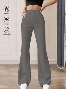 Petite Casual Sports Solid Color High Waist Flare Pants - Dusty Purple - View 2