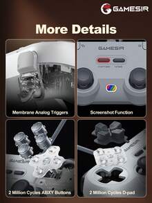 GameSir Tegenaria Lite Wired Symmetrical PC Gaming Controller, Compatible With PC, Switch, Android, IOS Devices And Steam Platform. Features Hall Effect Joysticks, Retro Design, 1000Hz Polling Rate, Analog Triggers, Immersive Vibration Feedback, Membrane Buttons, Ergonomic Design, Turbo Function, 2 Customizable Back Buttons, Gray & White Color - Tegenaria Lite - View 10