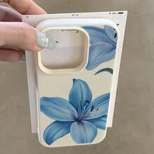 1pc White Leather Texture Floral Pattern Phone Case, Minimalist Blue Flower Design, Personalized Suitable For IPhone17/IPhone17 Air/IPhone17 Pro/IPhone17 Pro Max/16 Pro Max/15 Pro Max/14 Pro Max/13 Pro Max/12 Pro Max/11 Pro Max - trắng - Xem 2