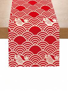 1 件红色新年快乐桌旗，中国元素印花派对桌布，2026 新年庆祝桌旗，元旦新年派对装饰，除夕派对用品，厨房餐桌装饰，家居装饰，节日派对用品，春节装饰，中国新年装饰，14*71 英寸