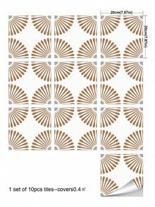7.87 英寸 x 7.87 英寸旭日图案乙烯基瓷砖贴纸，即撕即贴地板砖，10 片装自粘 DIY 乙烯基地板贴花，可移除防水瓷砖贴纸，适用于浴室、厨房 - 彩色 - 查看 15