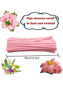 100 chiếc que làm sạch ống nhung nhiều màu, thích hợp cho các dự án thủ công và DIY, bộ que làm sạch ống xoắn 2 màu, bộ que làm sạch ống hình hoa. - Nhiều màu - Xem 3