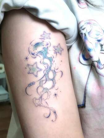 1 Piece Of Dreamy Blue Star Jellyfish Tattoo Stickers, Beautiful Decorative Stickers Suitable For Girls, Can Last 1-3 Days