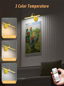1pc Dimmable Rechargeable Picture Light With Remote, Wall Light With Timer & Memory, 3 Colour Temps, LED Display Lamp For Dartboard Pictures Frame Gallery(1800mAh)