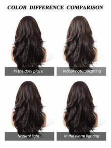 20 Inch Natural Curly Brown Wig, Medium Length Synthetic Heat-Resistant Wig, Inward Curl Design, Suitable For Women's Daily, Party, Work And Other Occasions - 黑棕色 - 查看 7