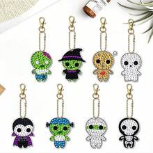 8pcs Diamond Painting Keychain Kit With Tools, Cute Hanging Diamond Painting Keychains, Skull, Camping Diamond Craft Supplies, DIY Jewelry, Halloween Gift