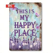 1 件“这是我的快乐之地”复古金属锡标牌，8x12 英寸，乡村风格墙壁装饰，适用于家庭、客厅、门廊、阳台 - 励志名言牌匾，房间装饰