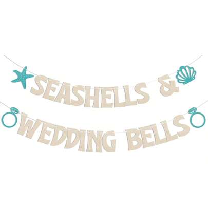 Seashells & Wedding Bells Banner - Last Toast On The Coast Sign, Beach Bachelorette Decorations, Coastal Bridal Shower Party Decorations Champagne Gold Glitter