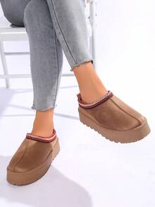 Botas de neve femininas 2025, sem cadarço, antiderrapantes, sola grossa, quentes e modernas, outono/inverno - Camelo - Ver 1