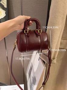 Túi xách da mềm cổ điển dành cho nữ, Túi tote thời trang đa năng dùng hàng ngày, Túi đeo vai hình trụ màu đỏ - Đỏ - Xem 5