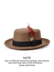 1 pieza Sombrero Fedora de fieltro con cinta a cuadros y adorno de plumas, elegante para uso diario y festividades - Sombrero de copa 2 - Ver 21