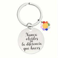 1pc Stainless Steel Inspirational Smiling Face Keychain - "Never Forget The Difference You Make" Elegant Cursive Font Circular Keyring, Durable Appreciation Gift For Colleagues, Friends, Teammates - Suitable For Retirement, Christmas, Father's Day, Earth Day, Sports Events, High Quality Polished Engraving