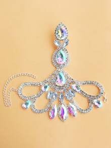 1PC Exquisite Statement Iced Out Shiny Rhinestone Finger Ring Bracelet Bling Bling Hand Back Chain Jewelry Prom Jewelry Accessories - Multicolor - View 2