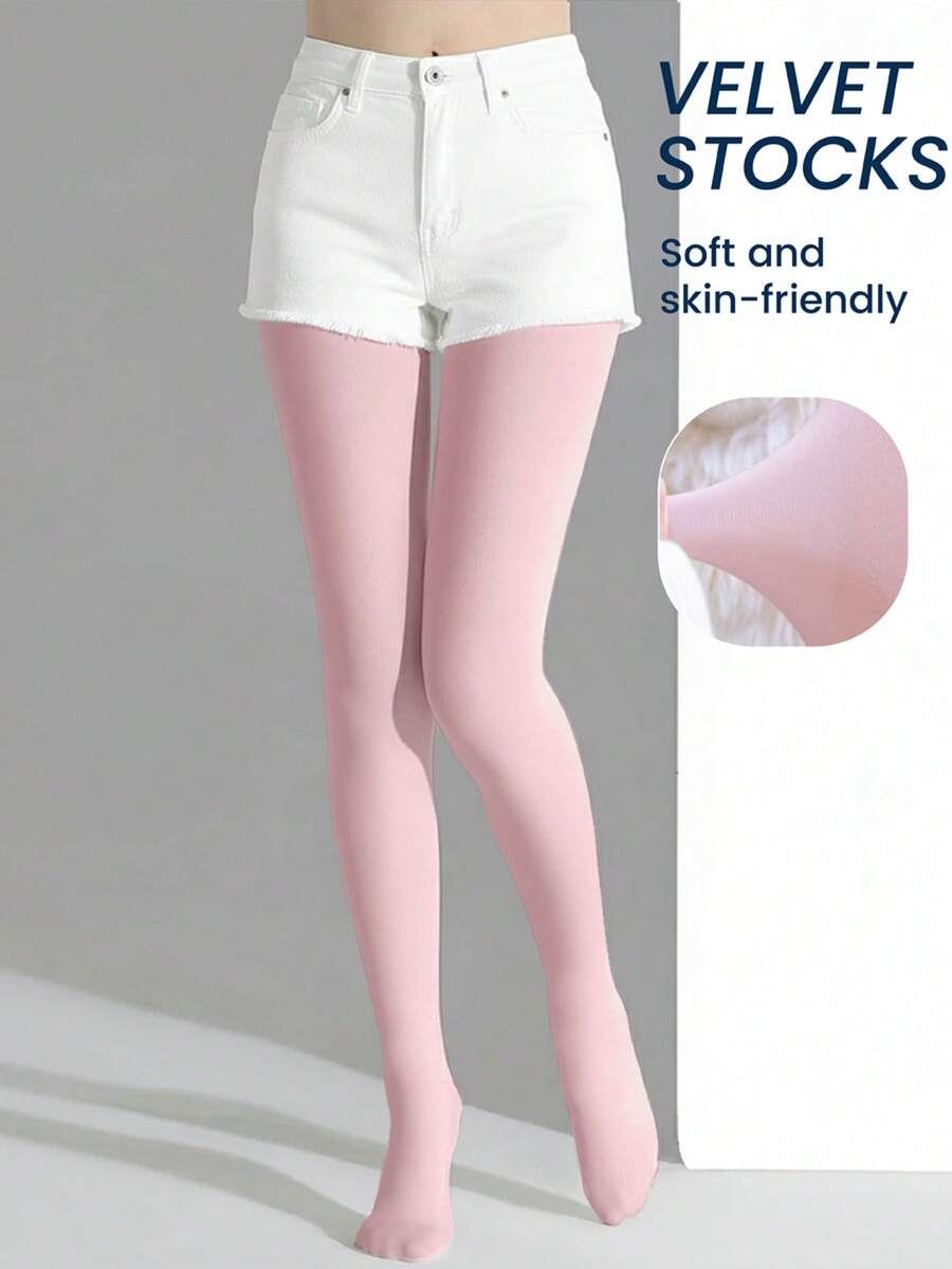 Women's Autumn Pink Soft Comfortable Tights/Pantyhose, Fashionable Autumn High-Stretch Slimming Base Layer Tights Outerwear Women's Socks