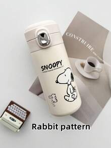 SNOOPY 1 件可爱设计翻盖真空隔热不锈钢水瓶，简约风格旅行杯