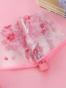 1 件透明樱花图案折叠伞，8 骨休闲轻便便携式雨具，印花自动棒旅行伞，浪漫雨具，适合男女在雨天和晴天户外活动 - 彩色 - 查看 6