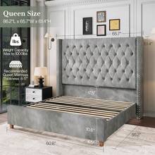 Luxury Velvet Wingback Bed Frame With 61.4" Tall Button Tufted Headboard - Platform, Solid Wood Legs, Modern Glam, Grey - Xám - Xem 13