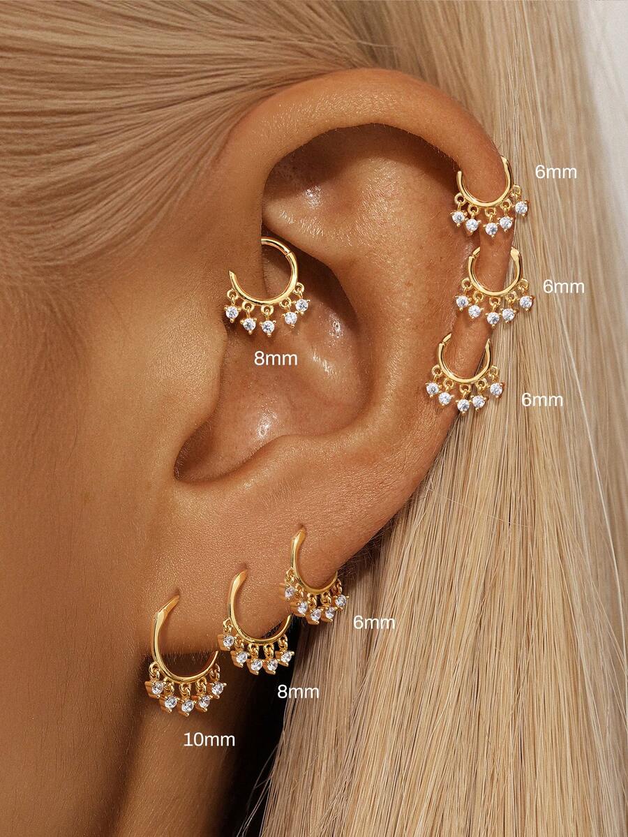 EleRunis 1 PIEZA Pendiente de oreja tipo clip de plata de ley 925 con diamantes clásicos de 6/8/10mm, para cartílago perforado, estilo boho, sencillo y minimalista, joyería hecha a mano hipoalergénica, regalo - Dorado - Ver 1