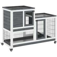 PawHut Rabbit Hutch Indoor Bunny Cage Guinea Pig House On Wheels With Run, Pull Out Trays, Grey And White - Xám - Xem 9