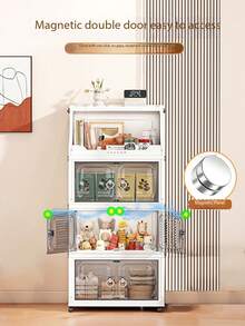 1 件塑料折叠储物柜，双门家用客厅玩具整理箱，带轮子的卧室储物柜，衣柜壁橱储物箱，厨房手推车储物架 - 透明 - 查看 4