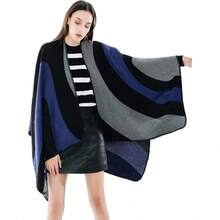Women's Warm Shawl Wrap Cape Winter Cardigan Sweaters Open Front Poncho - A5-灰色 - 查看 3