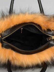 New Plush Wrist Strap Clutch Bag For Women, Spacious Faux Fur Fashion Handbag For Autumn/Winter - Camel - View 6