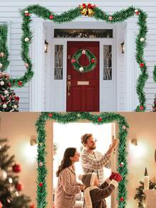 13pcs 5.5M Christmas Garland, Christmas Tinsel Garland With Red Bows For Indoor Outdoor And Home Decor, Christmas Metallic Twist Garland Xmas Tree Decorations For Holiday Wedding Party Supplies