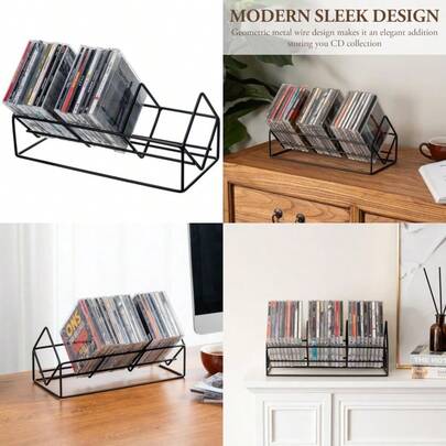 MyGift 3 Slot Modern Matte Black Metal Wire CD Storage Stand Tabletop Compact Disc Holder Shelf Video Game DVD Media Organizer Rack Holds 30 Jewel Cases