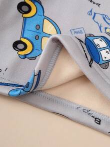 2件套小男孩加厚保暖内衣套装灰色卡通汽车印花保暖家居服男童睡衣儿童秋冬装