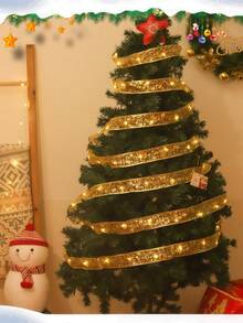 1 pièce Guirlande lumineuse décorative de Noël, bandes lumineuses décoratives pour sapin de Noël dorées/argentées, alimentées par batterie, convient pour les décorations de Noël et d'hiver. Guirlandes lumineuses de sapin de Noël, liens de boîte-cadeau, accessoires photo, lumières d'ambiance pour fête de Noël et cadeaux de Noël raffinés.