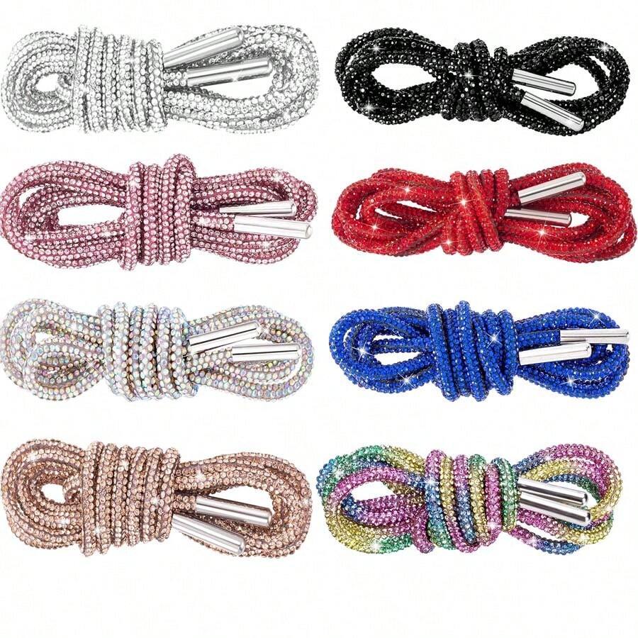 Glitter Rope 2PCS Glitter, Rhinestone Rope Shoe Strings Shiny Hoodie String Replacement Drawstring Cords For Sweatpants Trunks Bags Accessories 1 Pair Rhinestone Shoe Laces, Round Glitter ShoeLaces For Sneakers, Crystal Bling Diamond Rope Shoe Strings Luxury Rhinestone Shoelaces, Round Rhinestone Shoes/Hat Straps, Fashionable And Shiny, Crystal Drawstring Sports Shoes, Sports Shoes