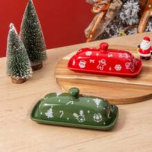 1pc Christmas Butter Dish With Lid For Countertop, Rectangular Covered Butter Keeper With Christmas Tree And Gingerbread Man Design, Butter Holder Container For Xmas Party Decor & Supply, Perfect Christmas Gift - Multicolor - View 5