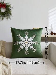 1 Stück Weihnachts-Kissen-Bezug mit grünen Pailletten-Schneeflocken-Stickerei, geeignet für Innenraum-Dekoration, Weihnachts-Deko-Kissenbezug, Kissenfüllung nicht enthalten - Grün - Übersicht 4