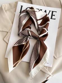 1pc Floral Print Faux Silk 70cm Square Scarf, Men's Bandana, Sun Protection, Versatile Head Wrap, Neck Scarf Accessory