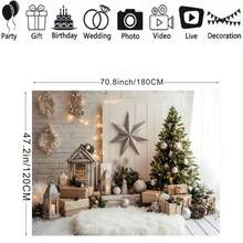 1 Peça Pano de Bottom para Festa com Tema de Natal de Inverno, Árvore de Natal, Presentes, Estrelas, Cabana de Troncos, Padrão Decorativo de Lanternas, Adequado para Decorações Internas, Cabines Fotográficas, Salas de Estar, Quartos, Etc. Decoração de Bottom Festivo para Fotografia Banner de Vinil