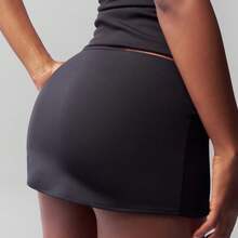 Women's Fashion Mini Skirts Solid Color Low Waist Short Skirts Summer Casual Bodycon Skirts Streetwear - 黑色 - 查看 4