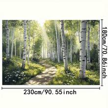 1 件聚酯纤维墙饰，带有桦树林壁画，具有阳光和茂盛绿叶的树冠，非常适合家居装饰、派对和活动、派对背景 - 桦树壁画