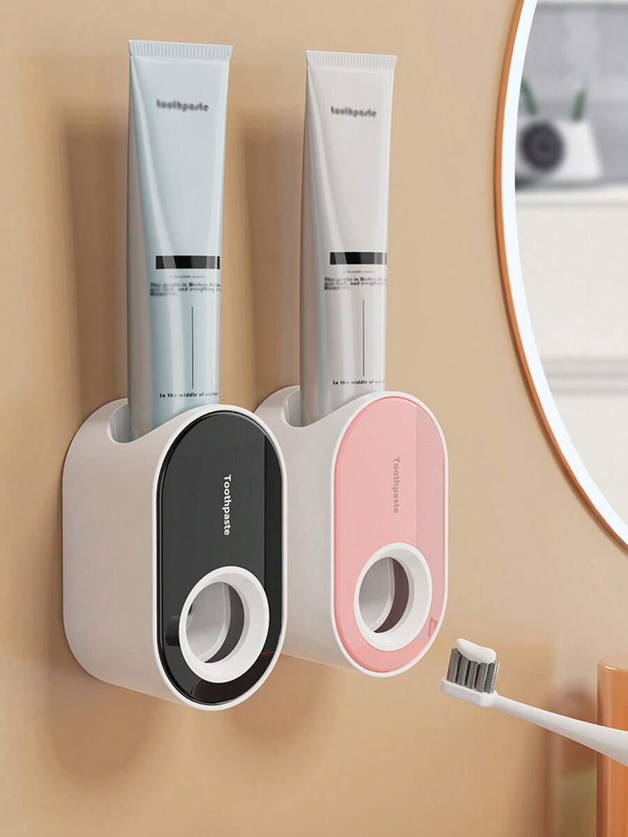 Automatic Toothpaste Squeezer Automatic Toothpaste Dispenser For Bathroom Walls Dust-Proof For Toothbrushes, Bathroom Organizers Set Automatic Toothpaste Dispenser Toothbrush Holder Punch-Free Wall-Mounted Toothbrush Holder Bathroom Accessories Essential For Back To School Essential For Home Essential For The Bathroom - Multicolor - View 1