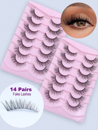 14 زوج رموش عيون الثعلب، رموش عيون القطة - شريط شفاف، مظهر طبيعي، رموش شريطية صناعية من الفرو الناعم والخفيف، مجموعة رموش طويلة وخفيفة، هي هدية عيد الميلاد المثالية لجميع الفتيات