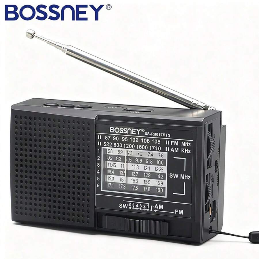 BOSSNEY BS-R8017BTS portátil 8 bandas 5V 0.6w solar radio multiuso fm - Negro - Ver 1