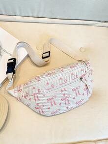 时尚提花拉链腰包/斜挎包，编织沙滩腰包 - 白色 - 查看 8