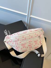 时尚提花拉链腰包/斜挎包，编织沙滩腰包 - 白色 - 查看 10