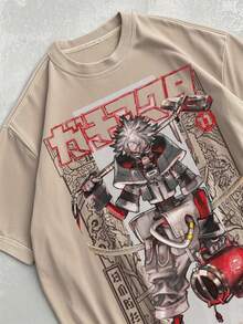 Washed Cotton Men's T-Shirt - Gachiakuta "Ludo Battle Mode" Retro Anime Comic Acid-Washed Heavy Cotton Short-Sleeved, Graphic T-Shirt, Anime Fan Gift, Men's Clothing, Street Style Tops,  Wear, Local Warehouse - 杏色 - 查看 1