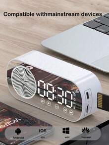 AKKHOO 4,57*2,01*1,3 tum trådlös Bluetooth-högtalare, multifunktionell högvolym bas subwoofer klocka, mini AI smart väckarklocka högtalare