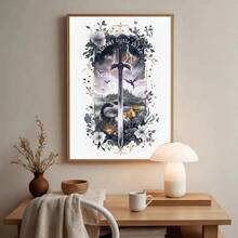 1 件带框/无框第四翼奇幻书卷海报植物龙剑墙艺术帆布印刷简约阅读角落装饰复古绘画适合爱书人、公寓、客厅、卧室、现代家居装饰 - 彩色 - 查看 3