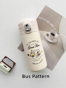 SNOOPY 1 件可爱设计翻盖真空隔热不锈钢水瓶，简约风格旅行杯