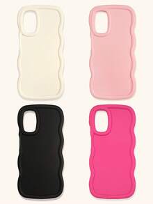 白色粉色酒红色黑色不对称波浪纹基础款手机壳4件套，多巴胺波浪纹手机壳，兼容和Galaxy 16/16 Pro Max/16 Pro/16 Plus，春季礼物，生日周年纪念，国际版，非国内版 - 彩色 - 查看 35