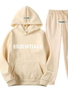 Essentials 2pcs Men's Casual Print Drawstring Hoodies And Pants Set, 2025 New Street Loose Sweatshirt Set For Women And Men, Hip-Hop Skateboard Casual Sportswear For Autumn And Winter - 12 - 查看 1