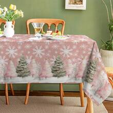 1 pièce/10 pièces Nappe de décoration de Noël rose avec sapin de Noël et flocons de neige, convient pour le dîner et le pique-nique, imperméable et facile à nettoyer pour table à manger, fête, décoration maison, adaptée pour table à manger, bar, table basse, pique-nique extérieur, terrasse de restaurant, décoration de fête, cadeau pour les vacances, utilisation intérieure et extérieure, disponible en plusieurs tailles